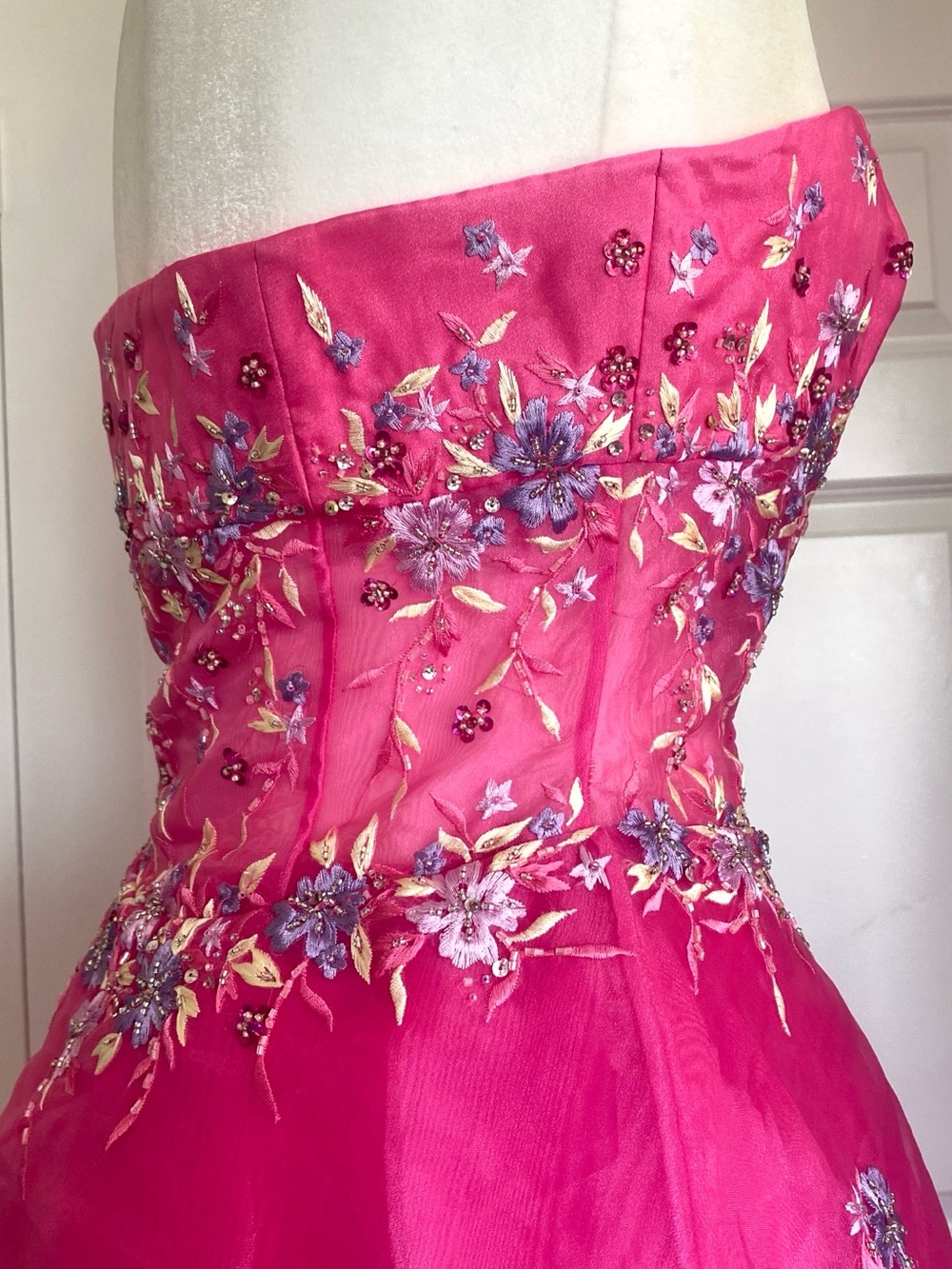 Strapless Fuschia Evening Gown with Embroidered Bodice - Picture 9 of 13